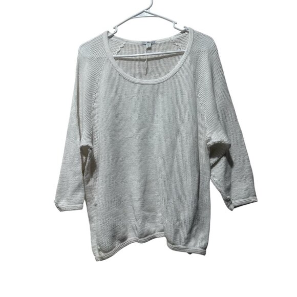 James Perse Open Knit Pullover Sweater Top Women 3 Large White Cotton Beach Boho - Picture 2 of 11
